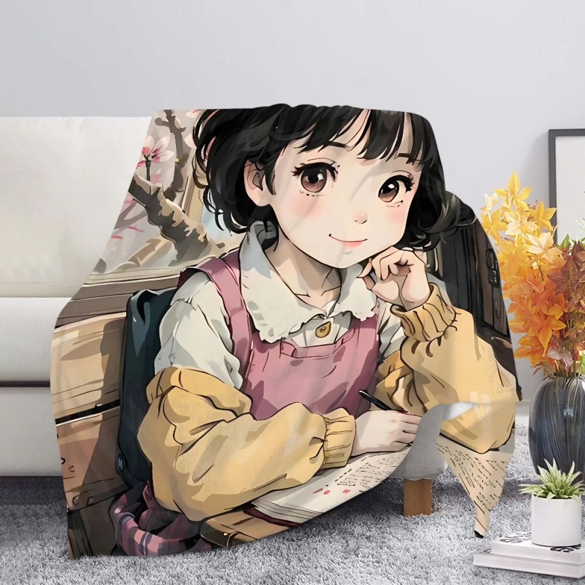 

TOADDMOS Comfortable Light Coral Blanket Anime Learning Girl Print Leisure School Home Nap Blanket for Camping Birthday Gift New