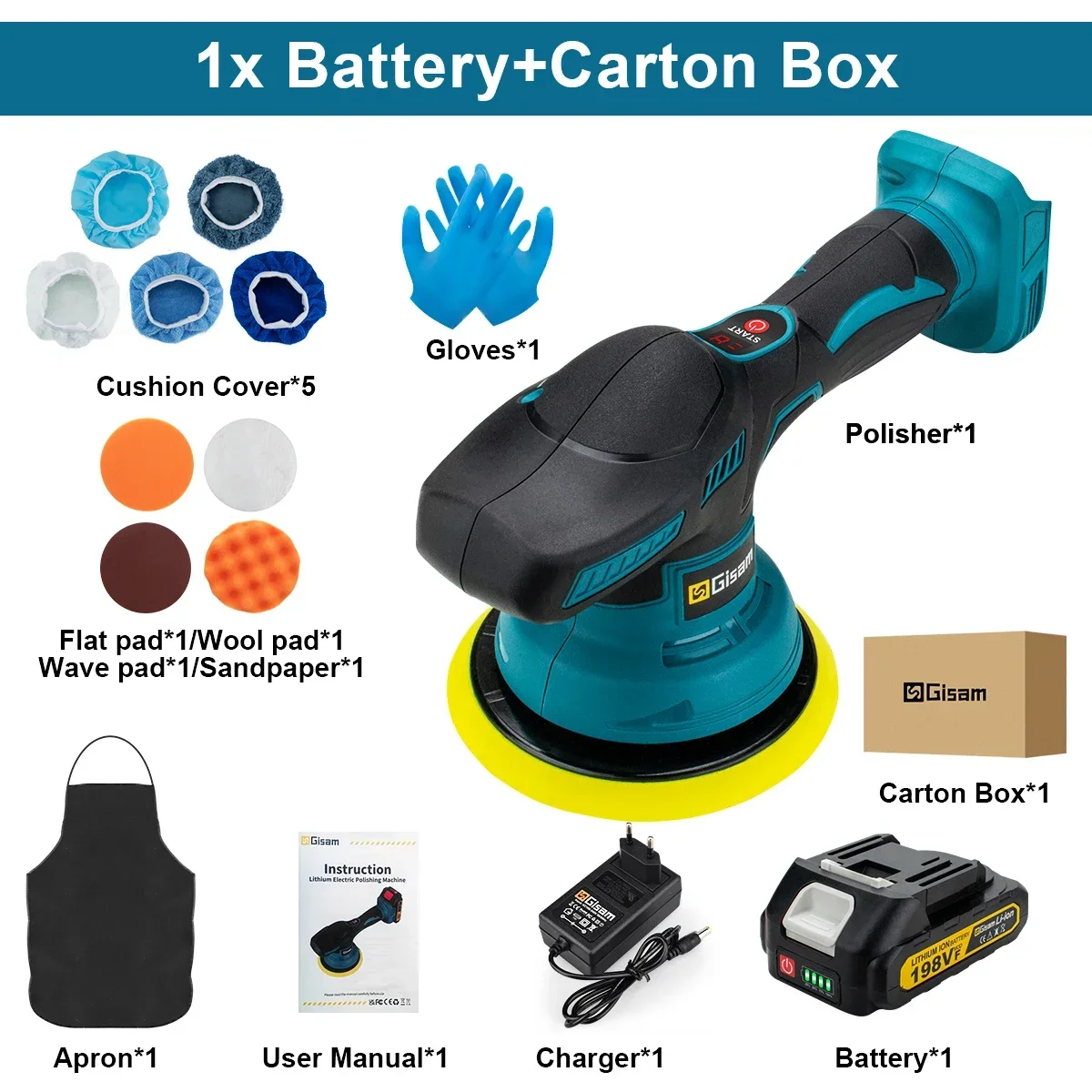 

Gisam Беспроводная автомобильная полировальная машина 8 скоростей для аккумуляторов Makita 18 В