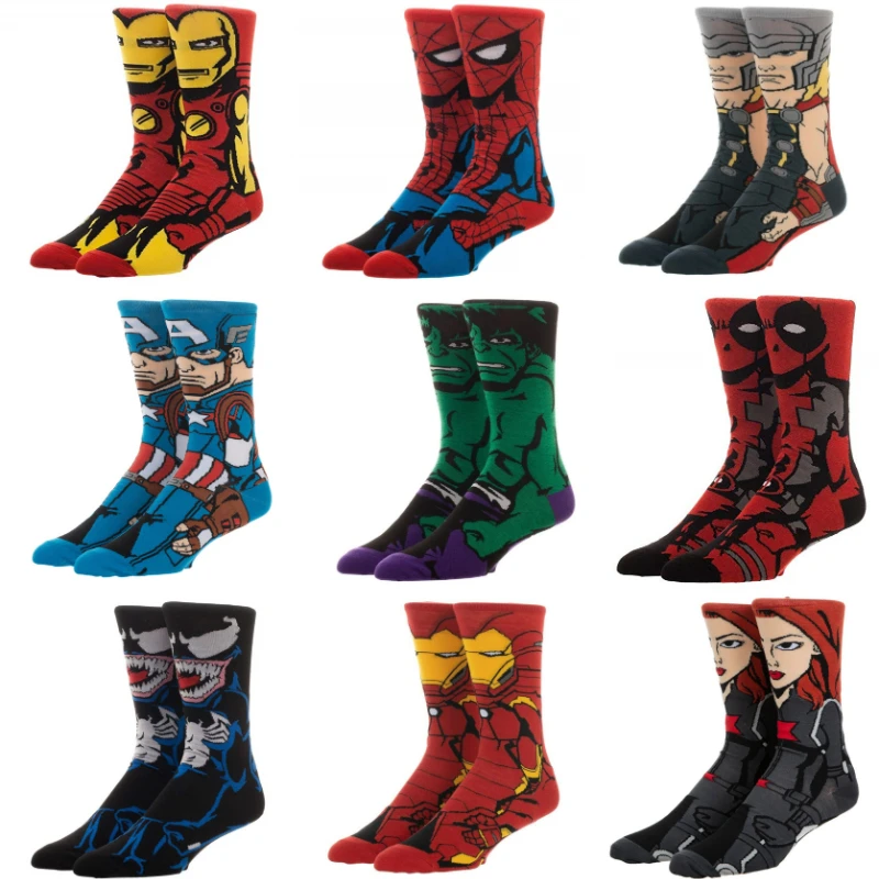 

Hot Sale 1 Pair Marvel Mens Funny Socks Anime Printed Cartoon Socks Ladies Knee High Cosplay Socks Hip Hop Fashion Sock