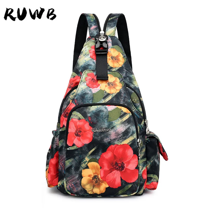 

Printing Floral Backpack for Women Casual Travel Multifunctional Backpacks Girl Nylon Hiking Daypack Rope Crossbody Shoulder Bag