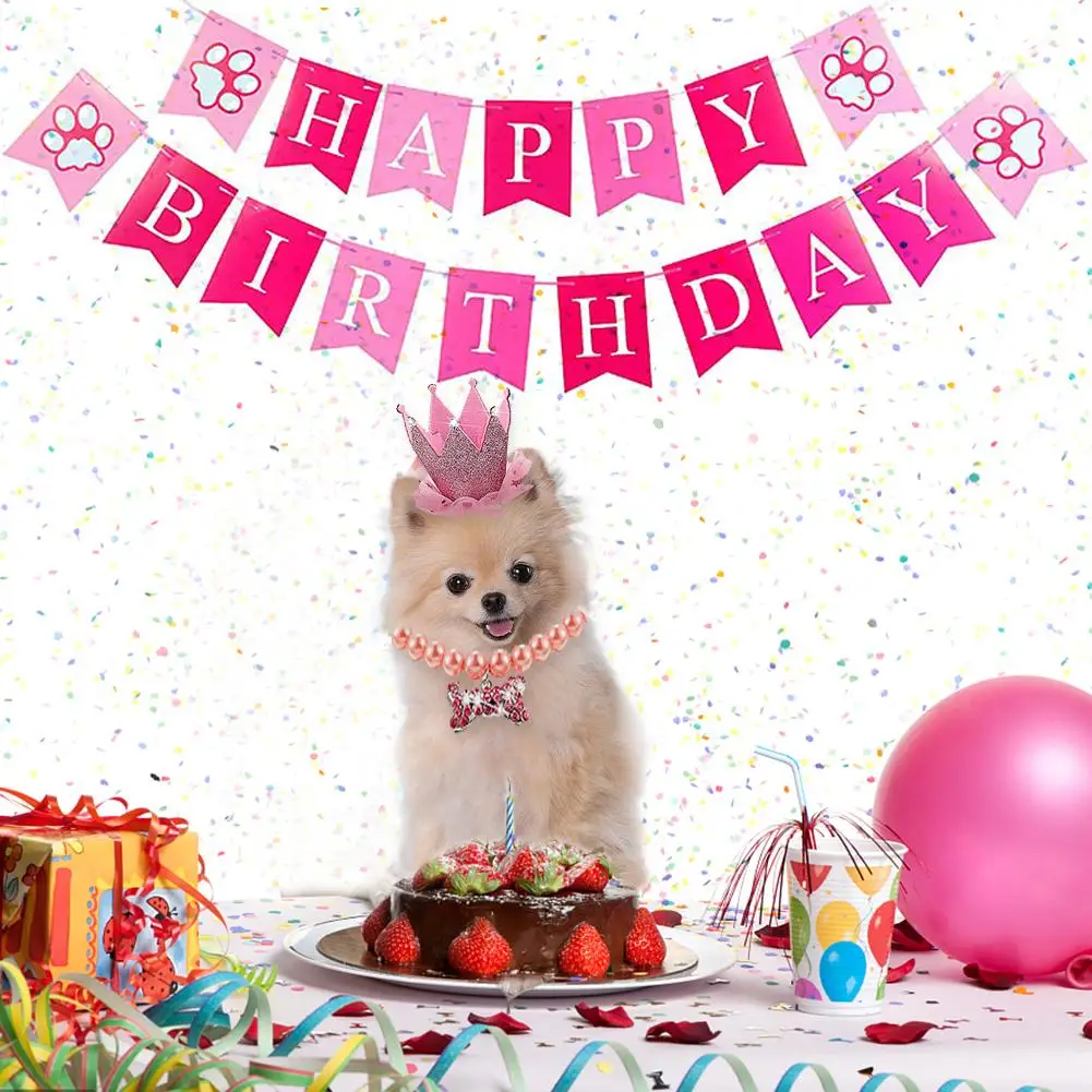 

YOUZI Pet Dog Happy Birthday Banner Tutu Skirt Crown Hat Necklace Cosplay Outfit Birthday Party Supplies