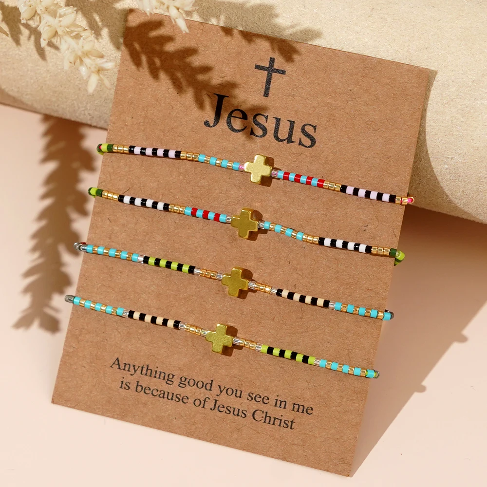 4 шт./набор браслет на удачу с подвеской-крестом