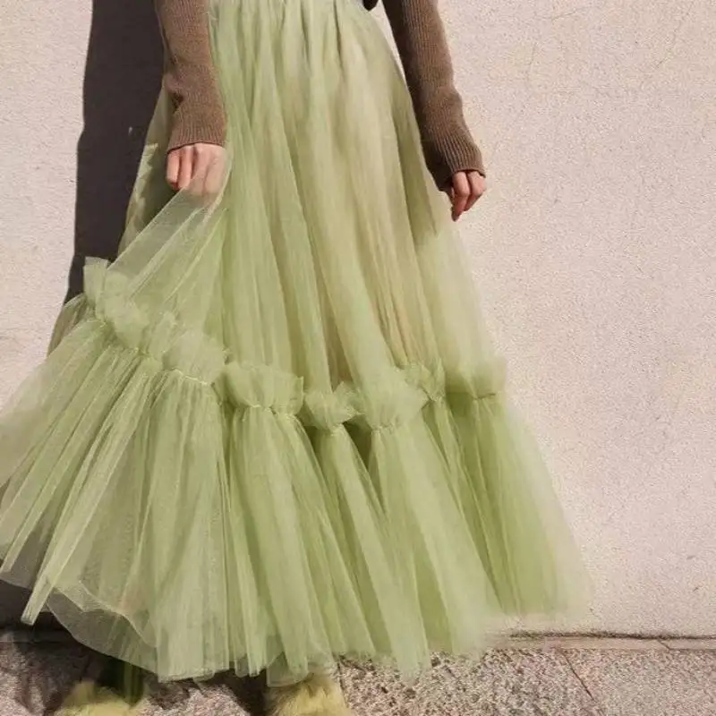 

Petticoat Tutu Tulle Skirt Vintage Midi Pleated Soft Mesh Skirts Womens Lolita Bridesmaid Wedding Faldas Mujer Saias Jupe