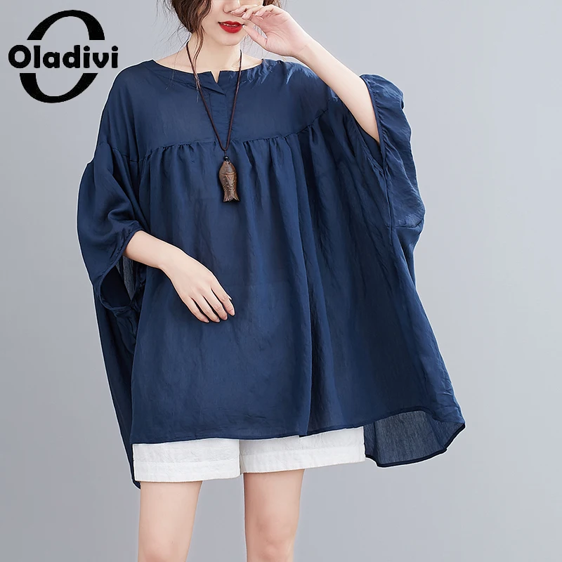 

Oladivi Oversized Women Clothing Casual Loose Short Sleeve Blouse Shirts 2022 Summer New Arrival Female Blusas 5026 5XL 6XL 8XL
