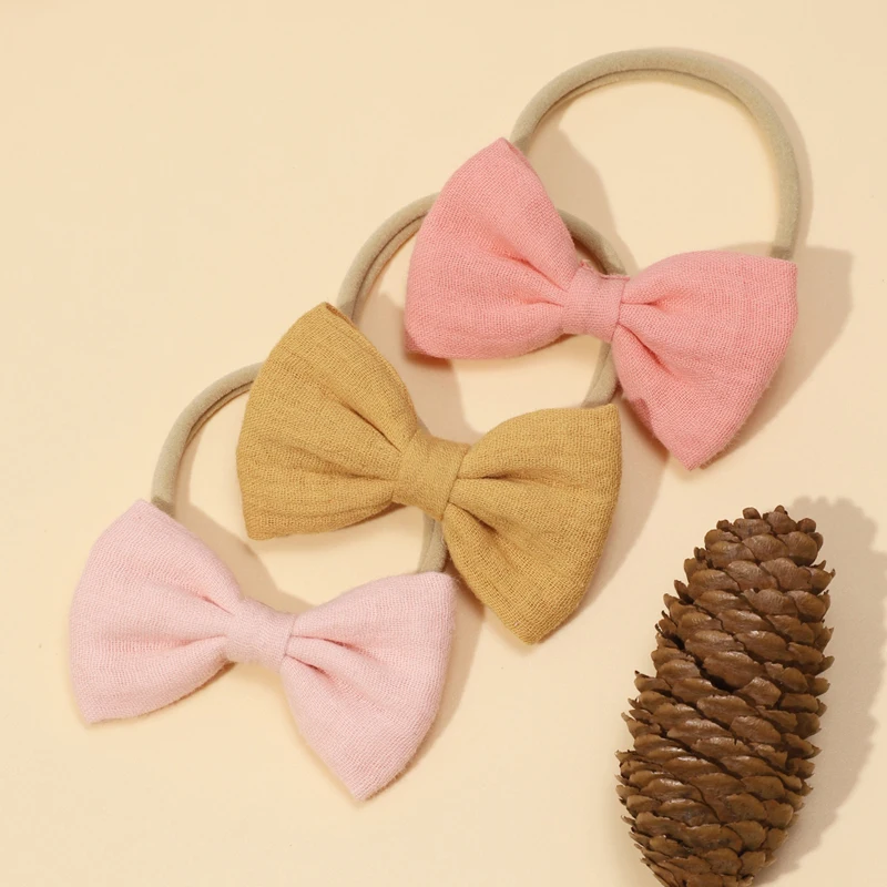 

Muslin Girls Bows Headband Baby Princess Hair Bands Elastic Nylon Headbands Newborn Solid Color Hairband Children Photo Headwear