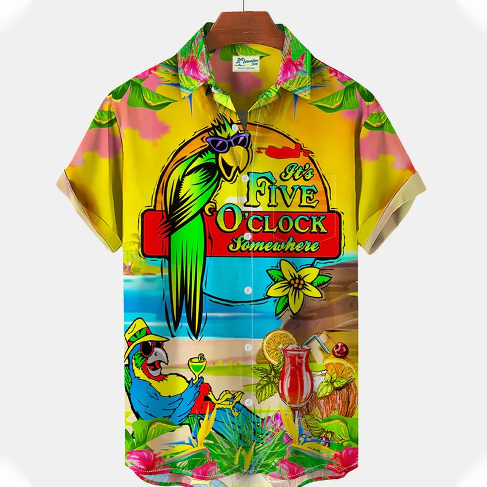

Гавайская Мужская рубашка с принтом попугая, блузка с короткими рукавами, летняя пляжная рубашка для отпуска для мужчин, модная мужская и же...