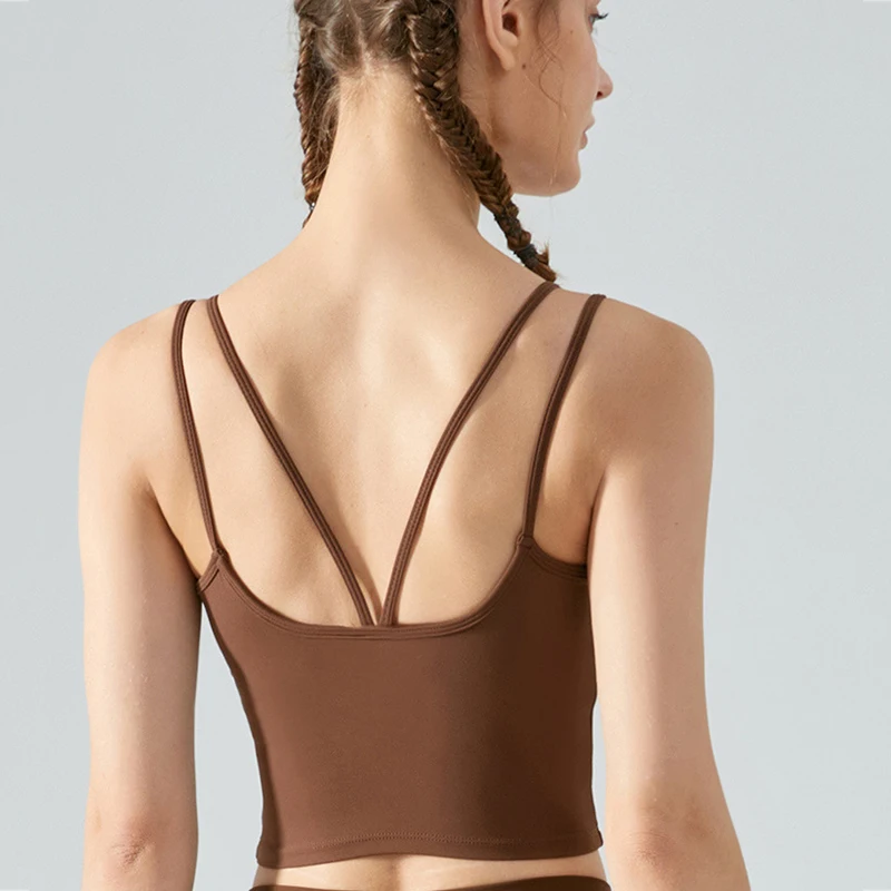 

With Logo Double Straps Sports Bra Women Fitness Yoga Crop Top Gym Bralette Running Workout Underwear Sportswear Active Wear