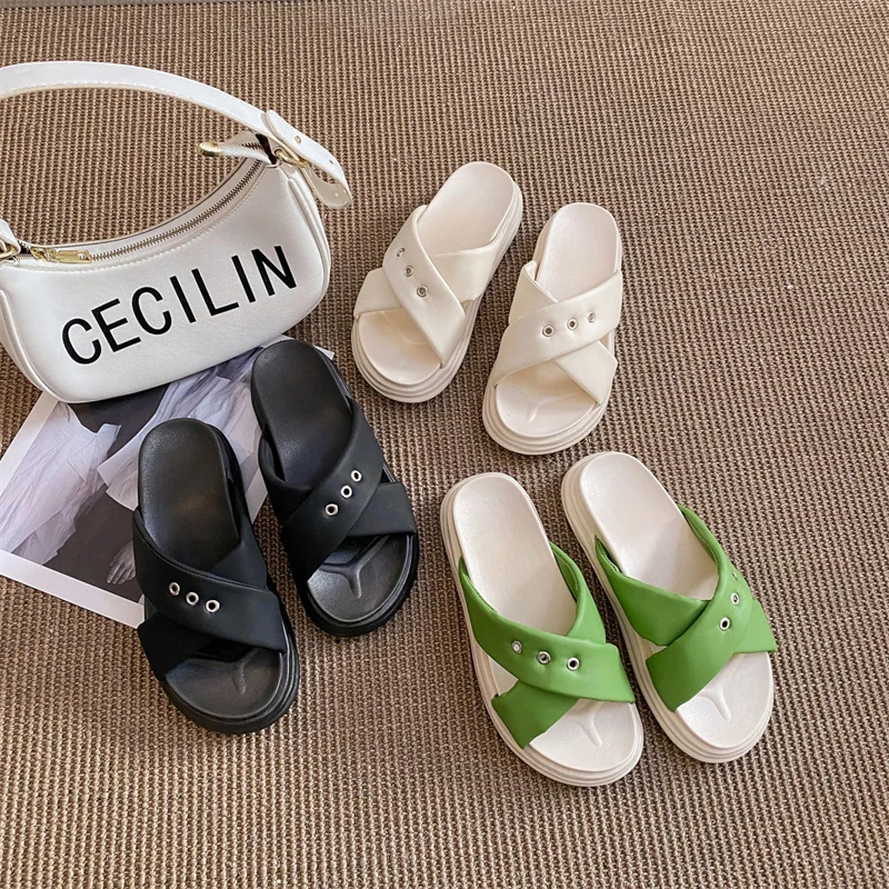 2023 New Thick Heel Slippers Women Wear Middle Heels Casual Soft Bottom Fashion All-match Sandals and Slippers Summer Trend