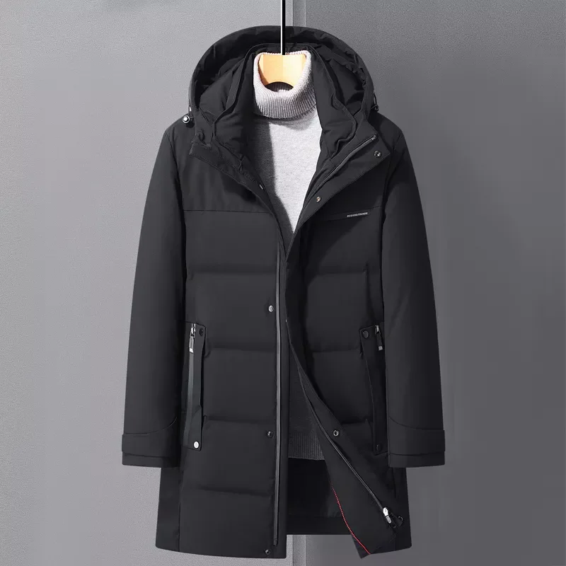 2022New Men's Thick Warm Mid-length Down Jacket Fashion Casual Hooded White Duck Down Coat Male High Quality Brand Clothing