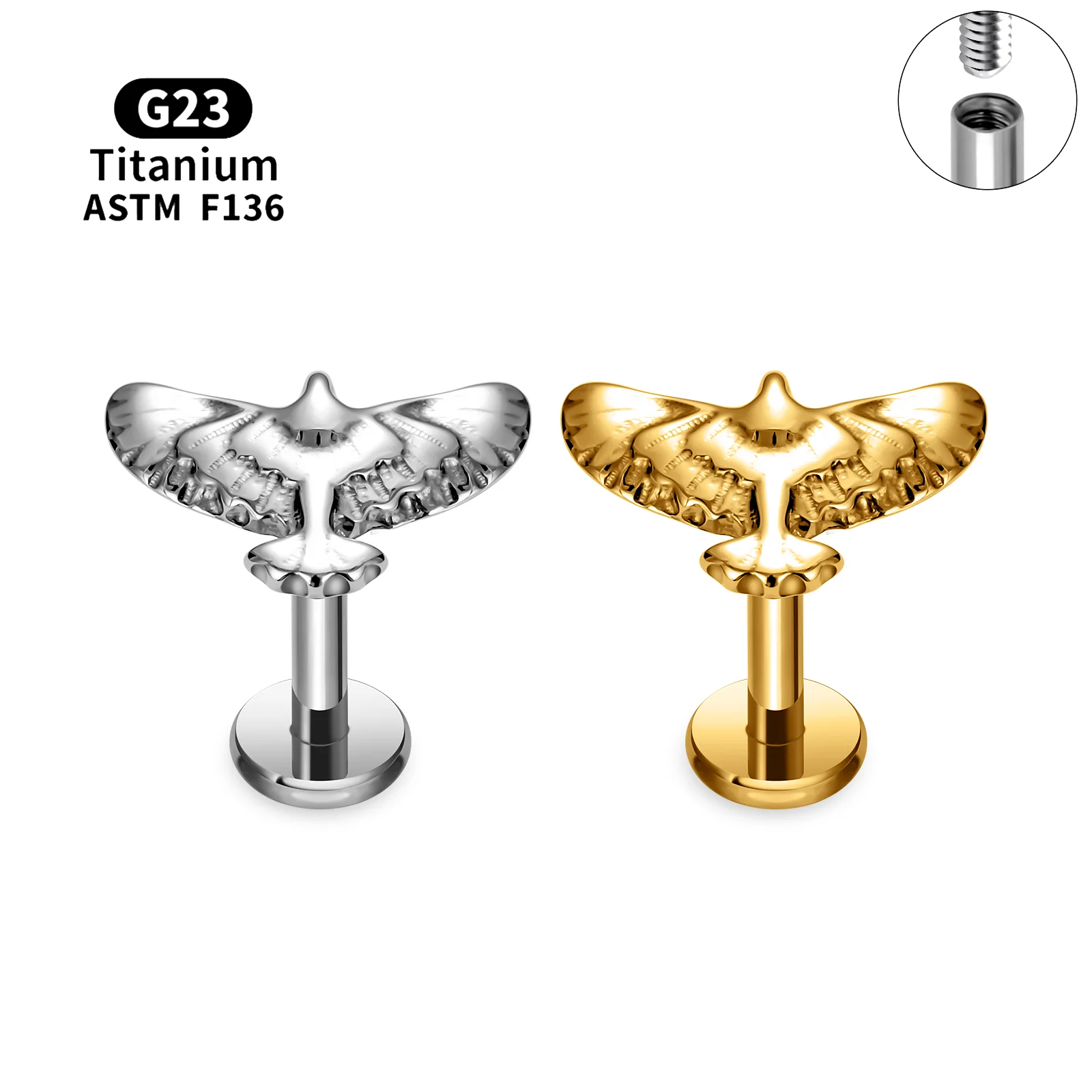 Серьга-гвоздик для губ с внутренней резьбой 16 г