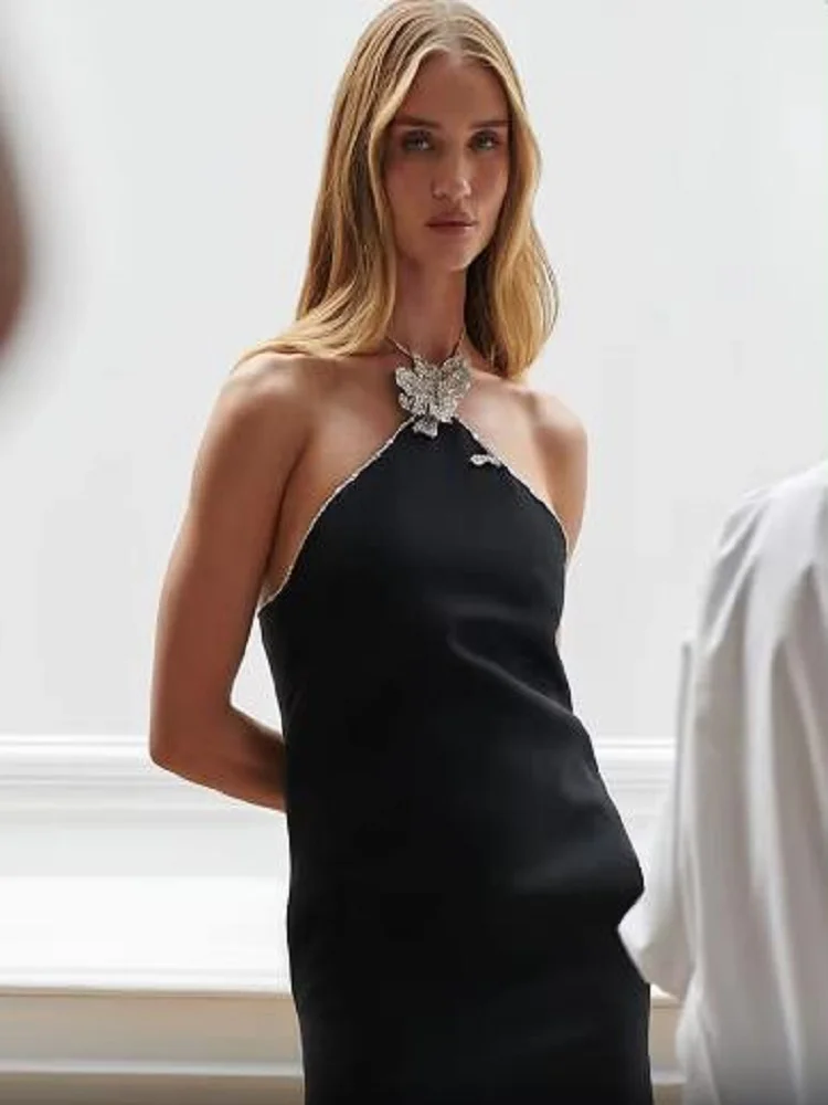 Женское облегающее мини-платье со стразами Элегантное Черное вечернее Клубное