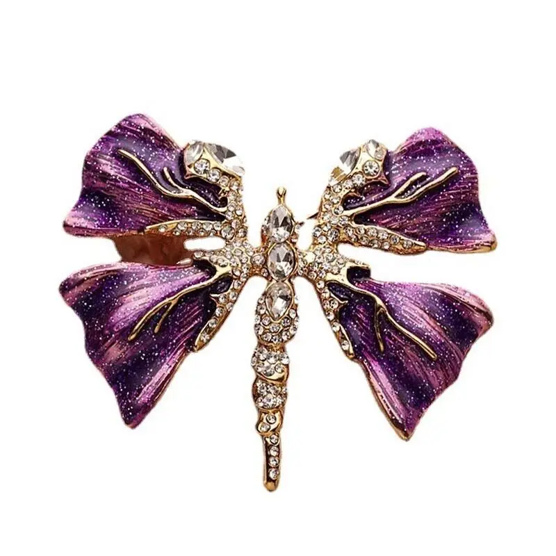 Shiny Rhinestone Dragonfly Butterfly Brooch Vintage Painted Drip Glaze Insect Pins Women Luxury Clothing Accessories Enamel Pin