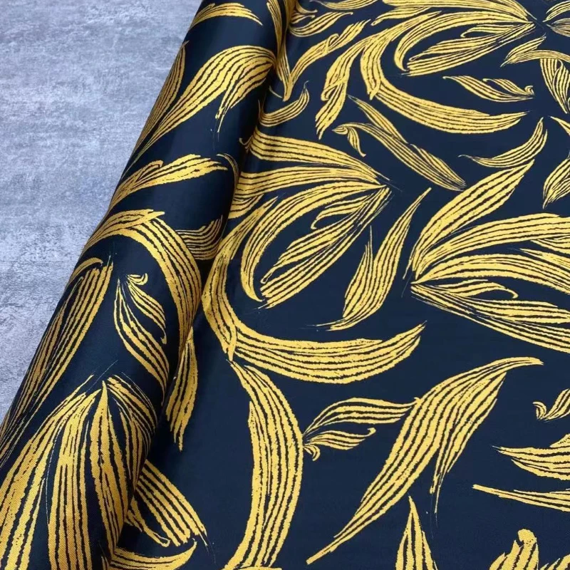 

New Silk Stretch Twill Fabric for Sew Black Clothing Dress Material Mulberry Silk Golden Ear Leaf Shirt Cloth Wholesale Autumn