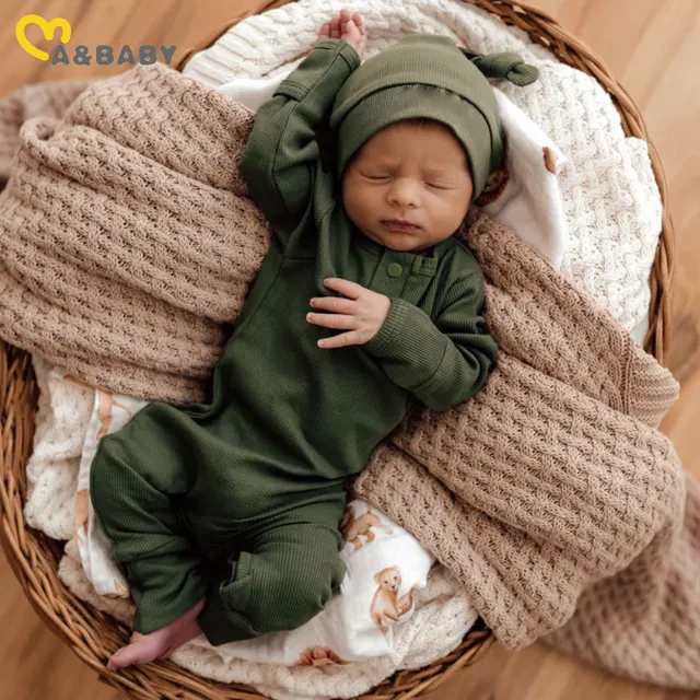 ma&baby 0-18M Infant Newborn Baby Jumpsuit Knit Boy Girl Romper + Hat  Autumn Spring Toddler Baby Clothing Outfits 4