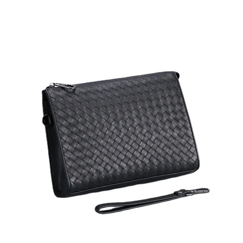 New Men's Clutches Genuine Leather Envelope Bag High-grade Cowhide Business Leisure Woven Handbag Clutch Bag 6C