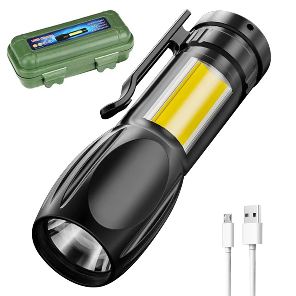 

Светодиодный фонарик XPE + COB, миниатюрный фонарик с зумом, уличный фонарь для кемпинга, мощный фонарь с USB-зарядкой, водонепроницаемый тактиче...