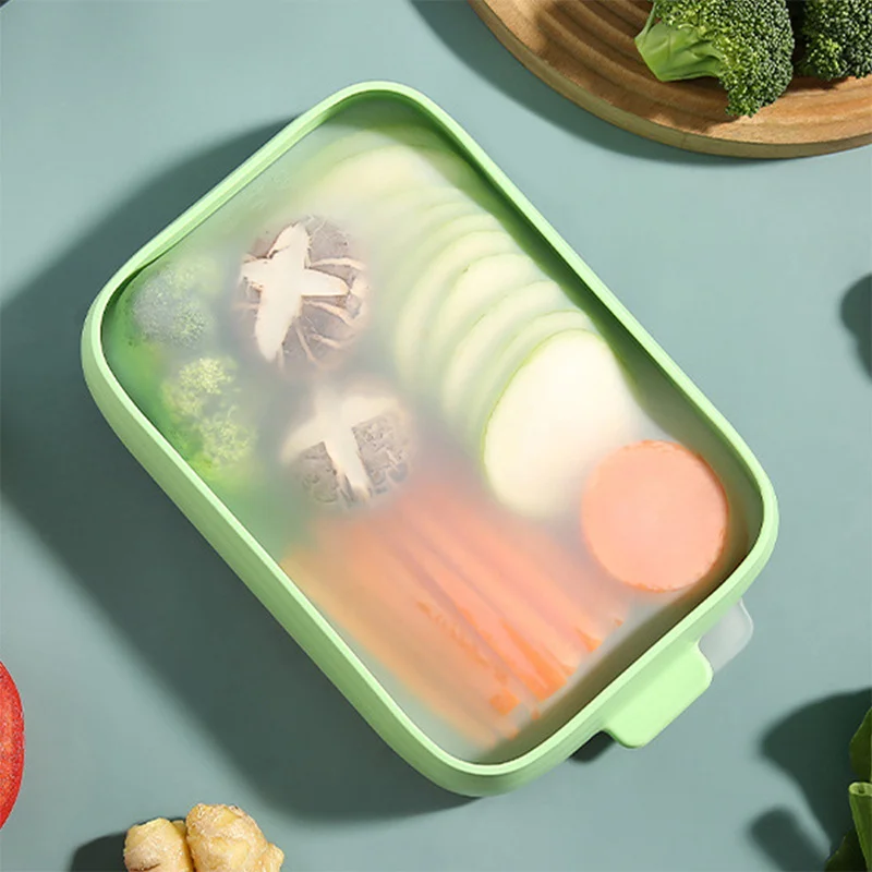 

Food Silicone Storage Box Fruit Vegetable Crisper Box for Refrigerator Outdoor Camping Hiking Snack Bento Box