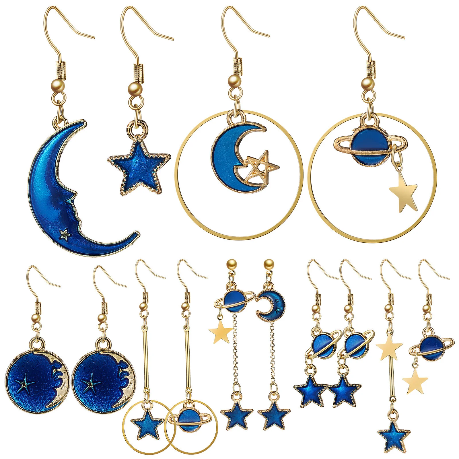 

7 Pair Star Moon Earrings Hoop Women Fashion Retro Vintage Bohemian Pendant Metal Long Drop Dangle Miss Hook