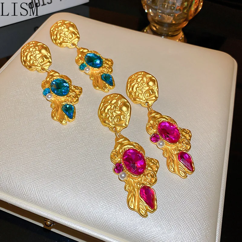 

Silver Needle Chinese Style Irregular Pleated Rhinestone Pearl Earrings New Personalized Baroque Eardrop Earring Women jewelry