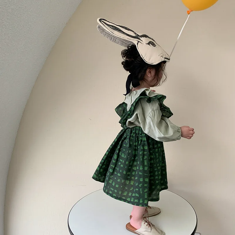 

Юбка на подтяжках с рукавами-фонариками для девочек, новинка весны 2022, корейская детская одежда