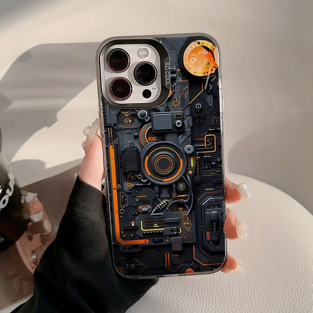 Фото Чехол для телефона с креативным рисунком печатной платы для iPhone 17, 16, 15, 14, 11, 12, 13 Pro Max, чехол для iPhone 11, 16 pro, цветной серебристый, твердый чехол №5