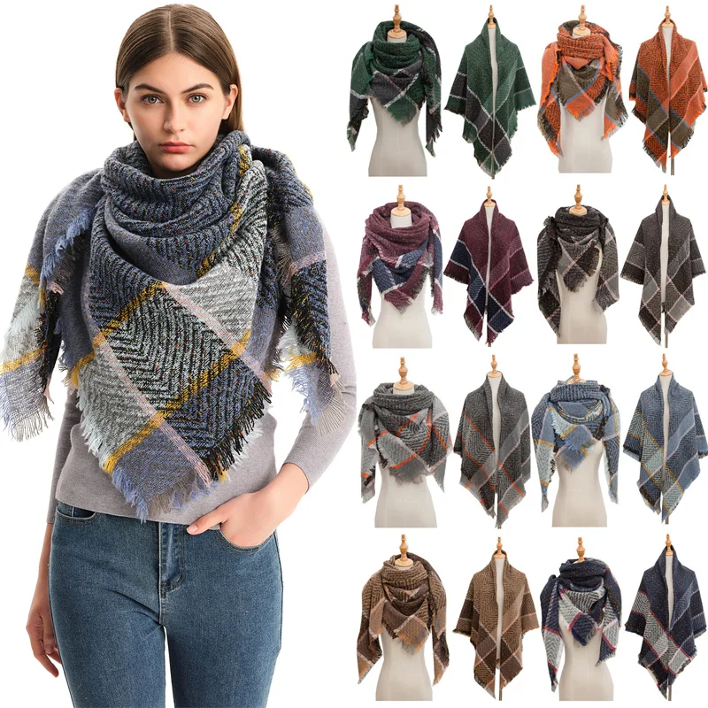 

Fall Winter Scarf Classic Tassel Plaid Tartan Scarf Warm Soft Chunky Large Blanket Wrap Shawl Scarves for Women