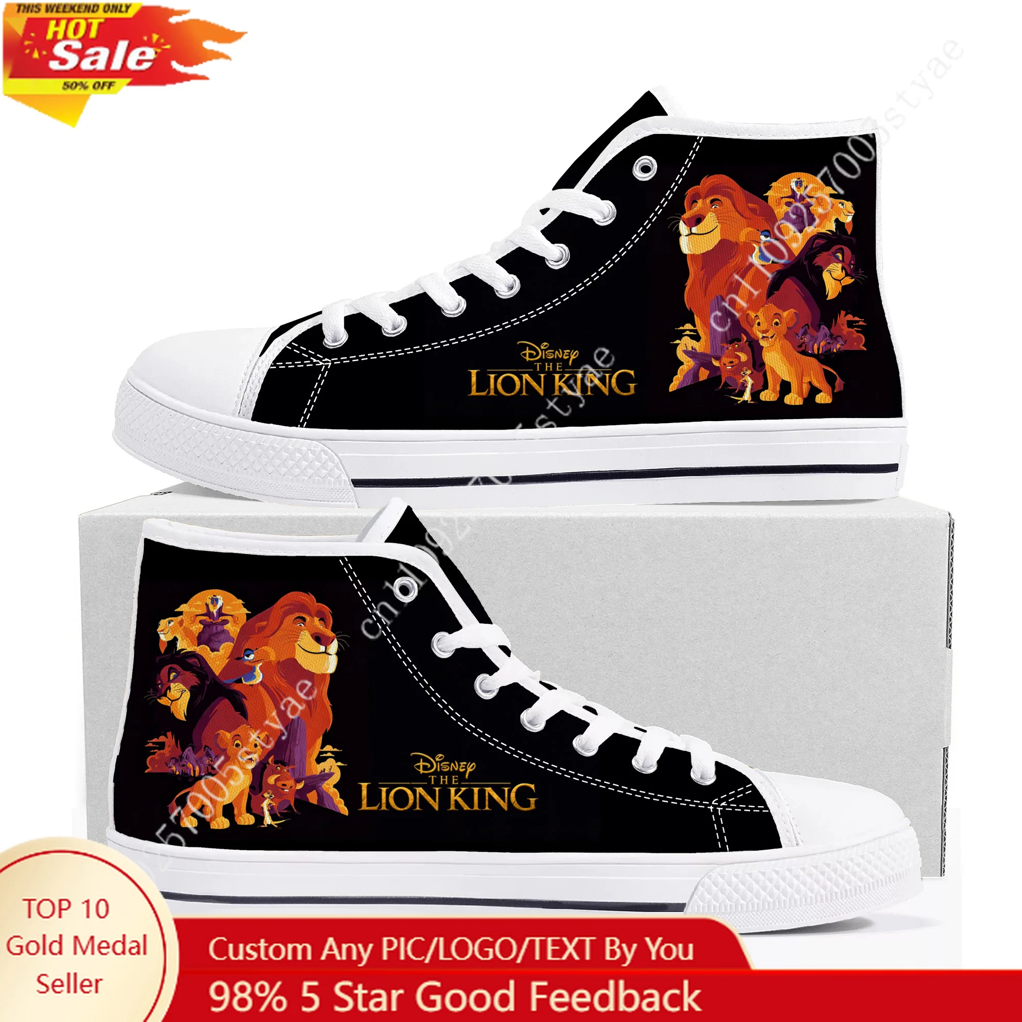 Фото Кроссовки Disney The Lion King Simba High Top, мужские и женские легкие повседневные кроссовки из ткани №1