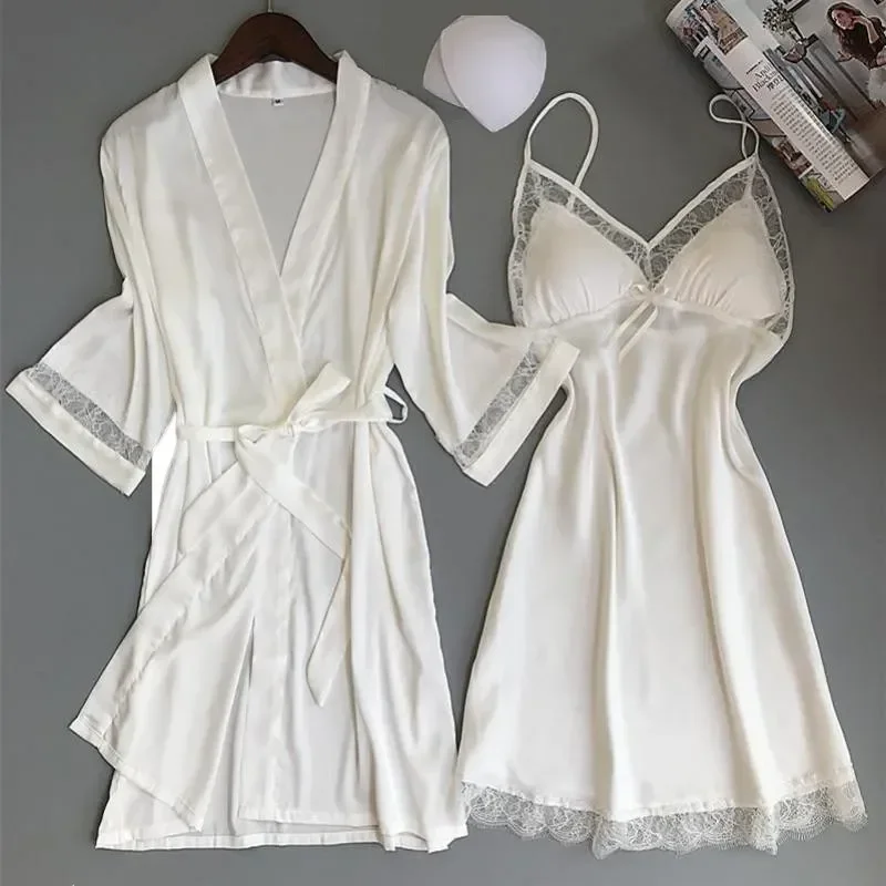 

Повседневная Ночная рубашка, обрезанный сексуальный Свадебный костюм, искусственный шелк, домашняя одежда для сна, банный халат, Женская кружевная одежда для подружки невесты