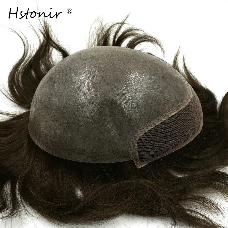 Hstonir Omi Lace Indian Remy Hair Material Mens Toupee Top Closure Hair Replacement System Easy Trichological System H091