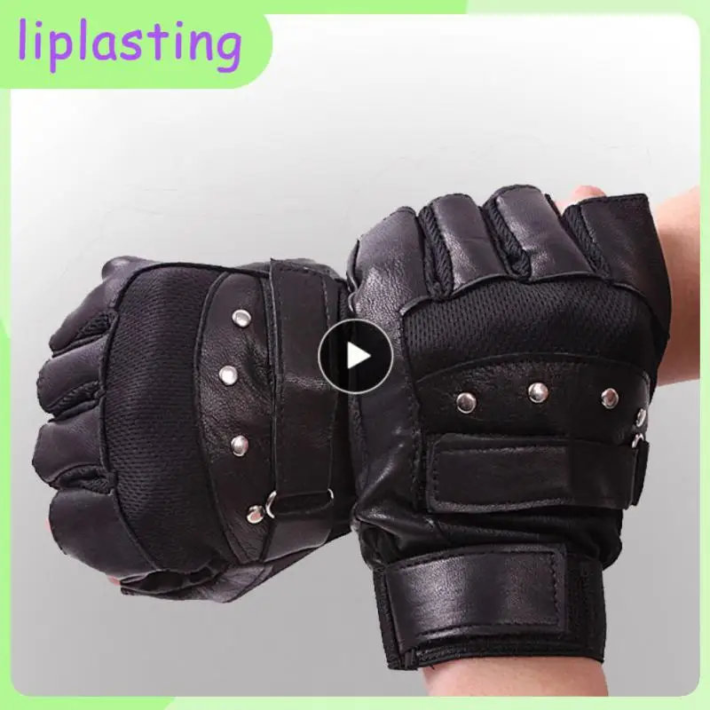 

Cycling Gloves Men's Korean Style Double Sticky Belt Rivet Hip-hop Gym Gloves PU Half Finger Gloves Cycling Equipment