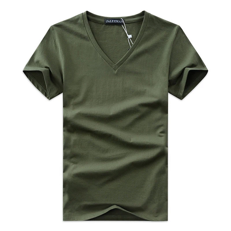 

X489 Mannen T-shirts Zomer Casual V-hals Ademend Merk T-shirt Mannen Korte Mouw Effen Kleur Katoen Tops Tees mannen S-5XL