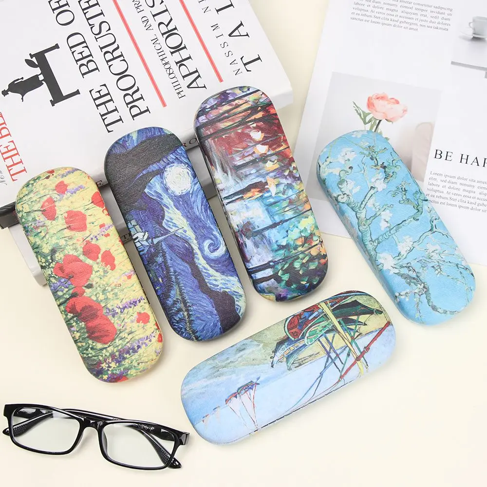 

Women Hard Leather Portable Oil Painting Style Glasses Holder Eyeglasses Case Eyeglasses Accessories Glasses Box