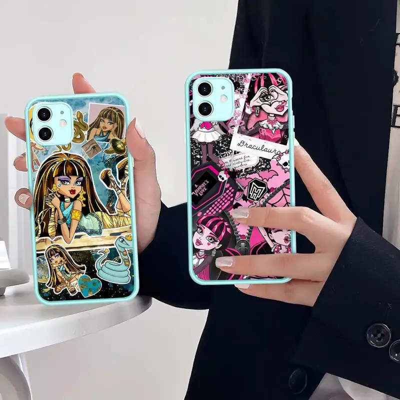 

M-MonsterS Cartoon H-HighS Phone Case for iPhone 14 11 12 13 Mini Pro Max 8 7 Plus X XR XS MAX Translucent Matte Cover