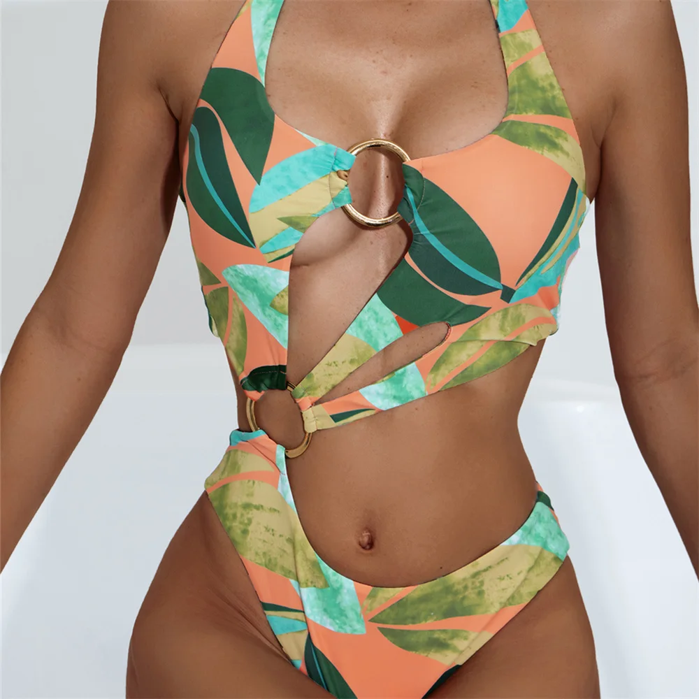 

Бикини с сексуальным принтом Цельный Холтер летний купальник Модный женский