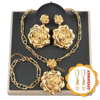 hollow earring necklace bracelet for women dubai gold plated jewelry sets for nigerian costume bride clothing accessories