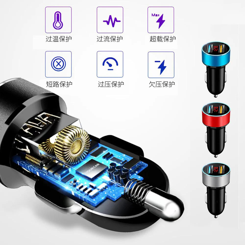 

New2022 usb car charger fast load voltage display cigarette splitter socket qc 3.0 charger on dual car adapter