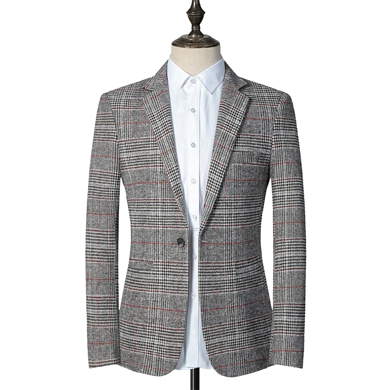 

2023 Men's fashion everything casual boutique dating handsome party plaid suit business casual trend suit wool coat single west