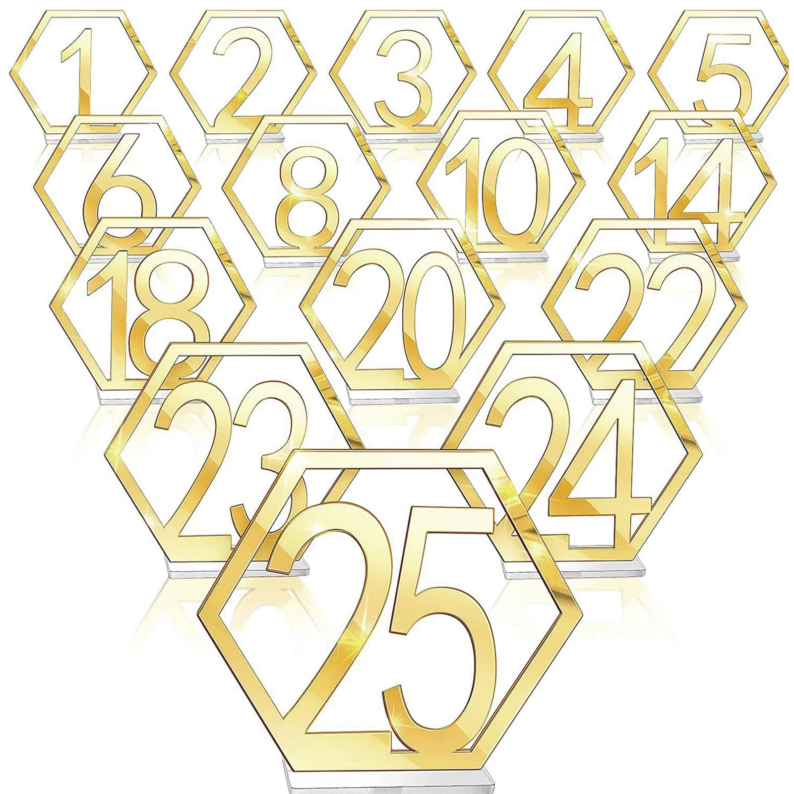 

25pcs For Wedding Table Number Hexagon Birthday Catering Signs Party Decor Reception Out With Holder Base Acrylic Event