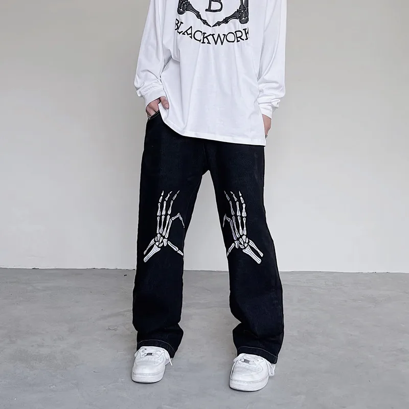 Skeleton Pants Men's Jeans Baggy Men Youth Casual Skull Women's Printed Man Trousers 2022 Trends Clothes Trendyol Streetwear