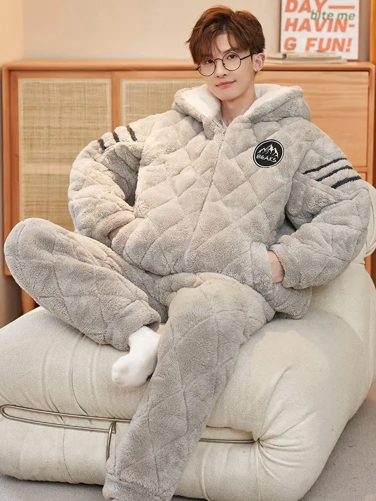 Японские пижамы из кораллового флиса GP мужские зимние трехслойные стеганые