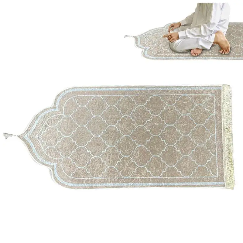 

Muslim Prayer Rug Portable Mat For Men Women Flannel Carpet Worship Kneel Embossing Floor Carpets Non-slip Soft Prayer Rug Gift
