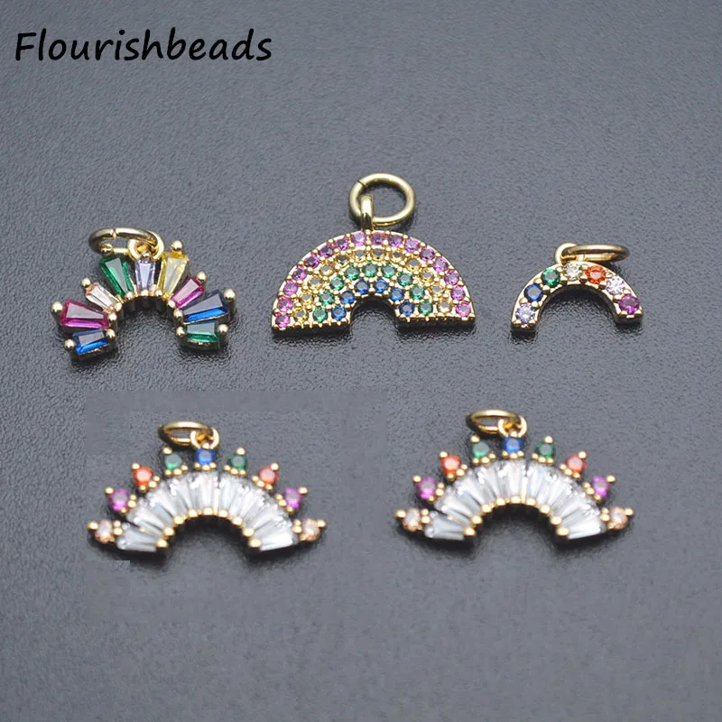 

Hot Selling Jewelry Accessories Nickel Free Anti Rust Colorful CZ Pave Small Cute Rainbow Shape Charms for Bracelet Making 20pc