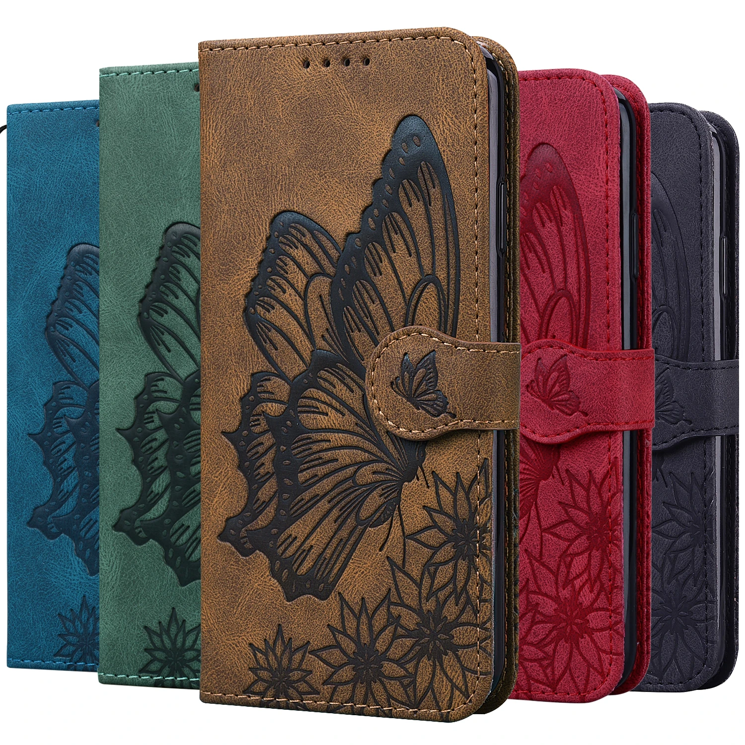

RYWER Leather Phone Case Retro Flip For iPhone 6 7 8 SE 2 6S Plus 12 11 Pro X XS XR Max Card Holder Butterfly Stand Book Cover