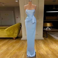baby blue prom dress mermaid pleated spaghetti straps modern wedding guest dress sleeveless floor length strapless party dresses