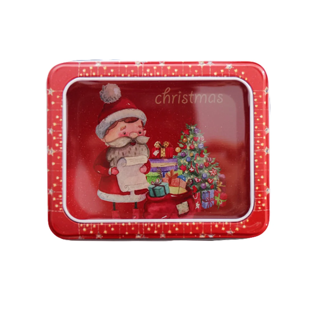 

Box Christmas Tin Cookie Candy Gift Package Tins Xmas Biscuit Storage Can Window Clear Giving Packing Container Square Metal