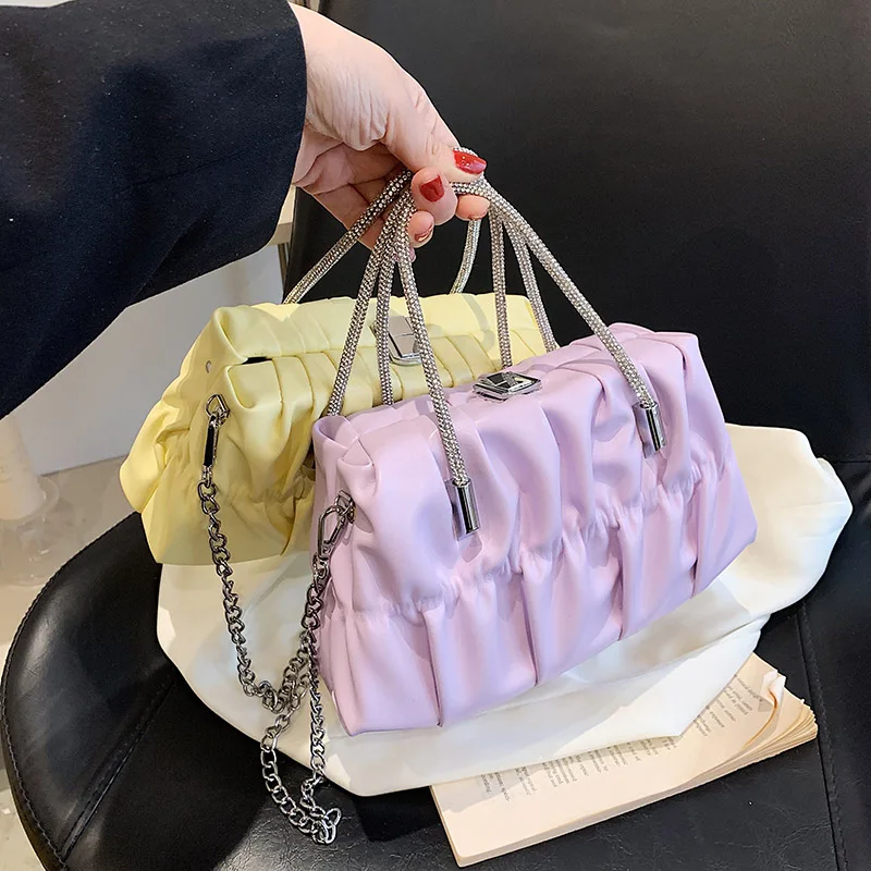 

Rhinestones Handle Evening Clutch Bag Small Box Handbag Purse Fashion Pleated Cloud Bag Designer Chain Shoulder Crossbody Bags