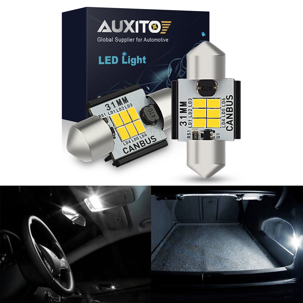 

AUXITO 2Pcs C10W C5W LED Canbus Festoon 31mm 36mm 41mm LED Bulb Interior Reading Dome Light Trunk Number License Plate Lamp 12V