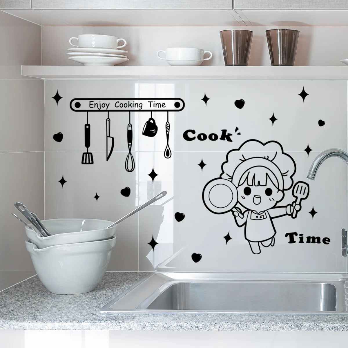 

Kitchen Wall Sticker Cook Time Love Heart English Wall Stickers Self-adhesive Wall Stickers for Kitchen Restaurant Decoration
