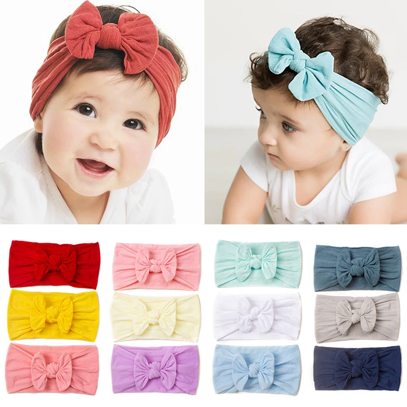 

3Pcs/Set Children Elastic Hair Band Soft Newborn Bowknot Wide Headwrap Pure Color Stretch Knot Bandanas Turban Hair Accessories