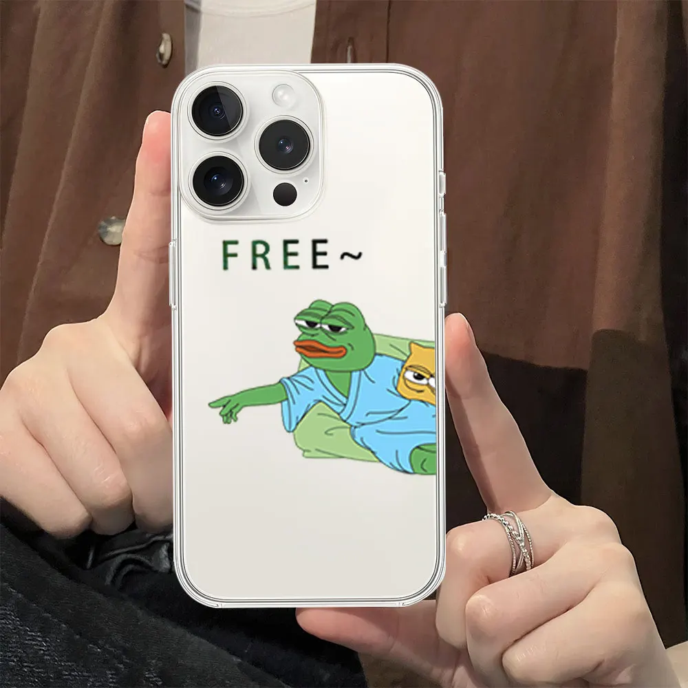 Sad P-Pepe Frog Funny Phone Case for iPhone 11 12 13 14 15 16 Max Pro Plus Transparent Soft Shell